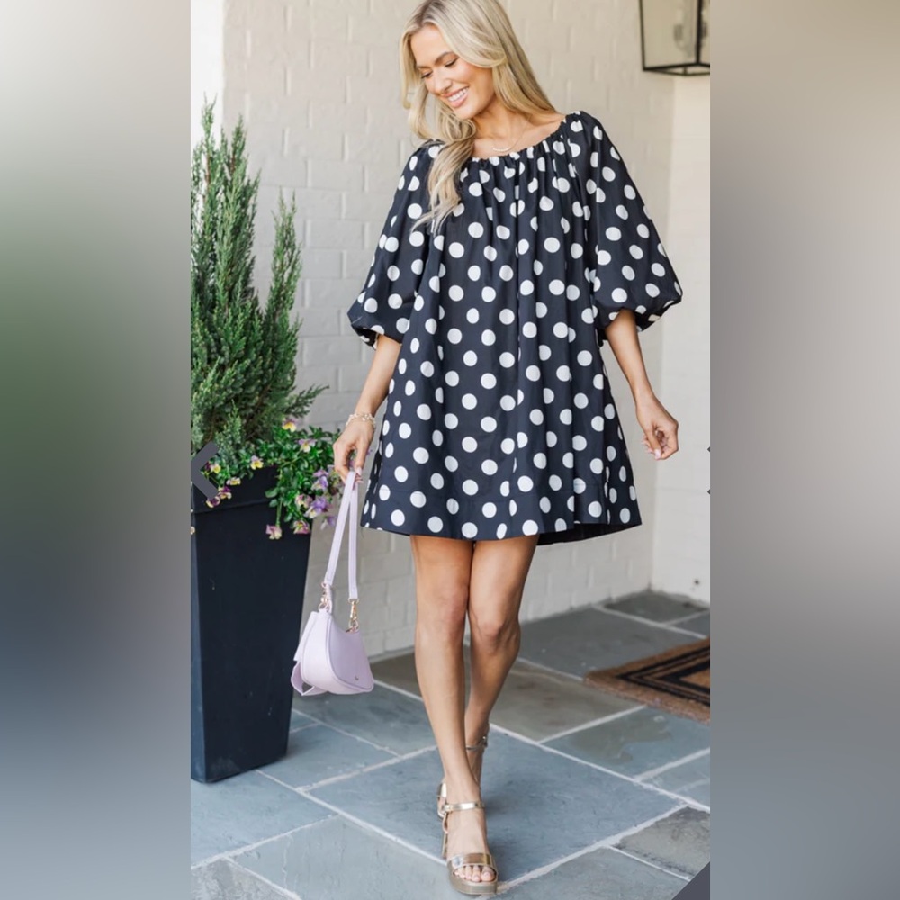 Black & White Giant Polka Dot Swing Dress | Large | Bubble Sleeves | NWT - Picture 5 of 10